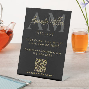 QR Code Modern Minimalist Monogram Download Black Pedestal Sign