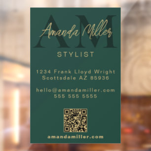 QR Code Modern Minimalist Monogram Green and Gold