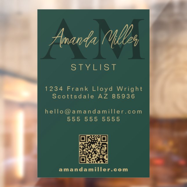 QR Code Modern Minimalist Monogram Green and Gold (Sheet 2)