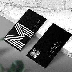 QR code modern minimalist solid black monogram Business Card