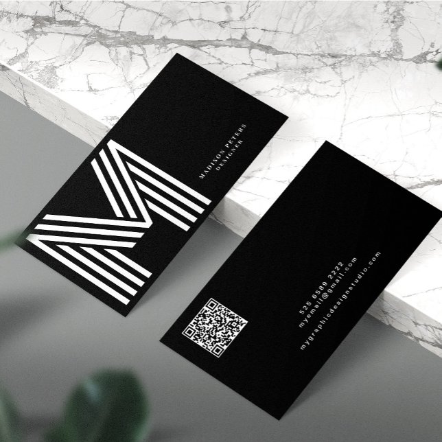 QR code modern minimalist solid black monogram Business Card (Creator Uploaded)