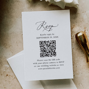 QR Code Modern Minimalistic Black & White Wedding RSVP Card