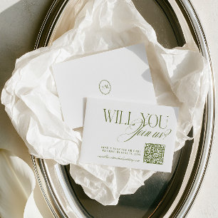 QR Code Modern Olive Green Wedding RSVP Card