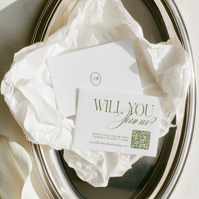 QR Code Modern Olive Green Wedding RSVP Card (QR Code Modern Olive Green Wedding RSVP Card)