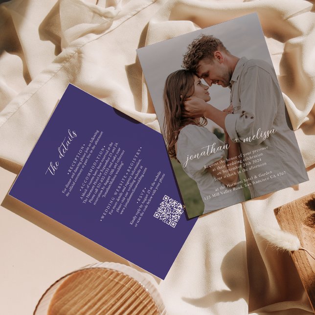 QR code Modern Orchid Photo Overlay Script Wedding Invitation (Creator Uploaded)