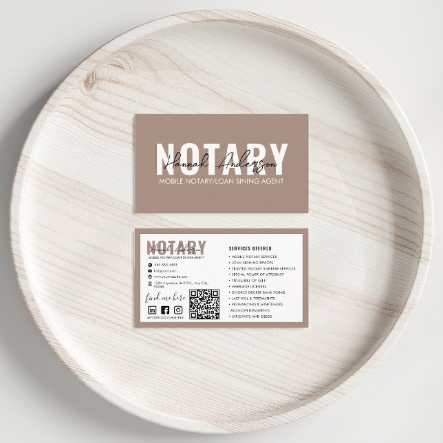 QR Code | Modern Pale Brown Mobile Notary Public  Business Card (Creator Uploaded)
