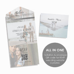 QR Code Modern Photo Wedding All In One Invitation