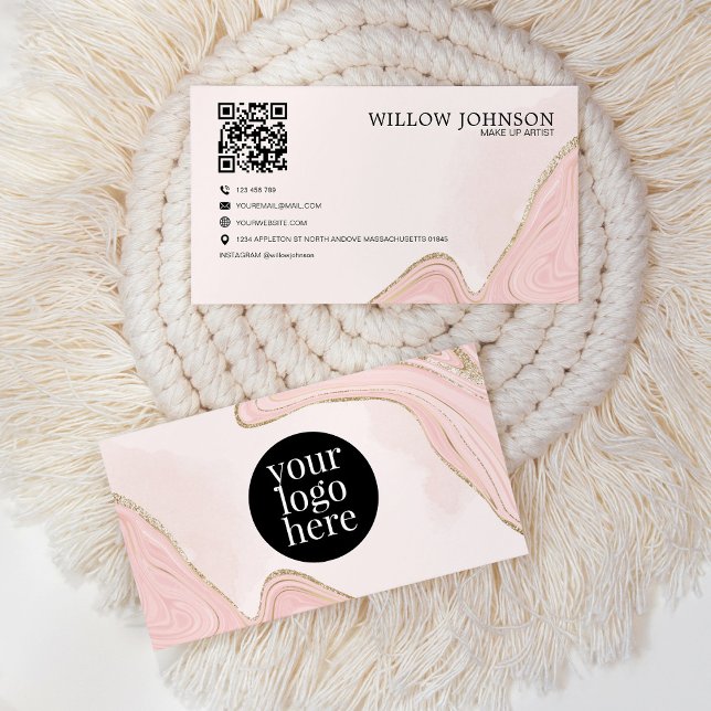 QR Code Modern Pink Gold Glitter Logo Professional Business Card (Creator Uploaded)