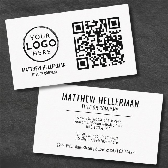 QR Code Modern Professional Black White Logo Business Card (QR Code Modern Professional Black White Logo Business Card)