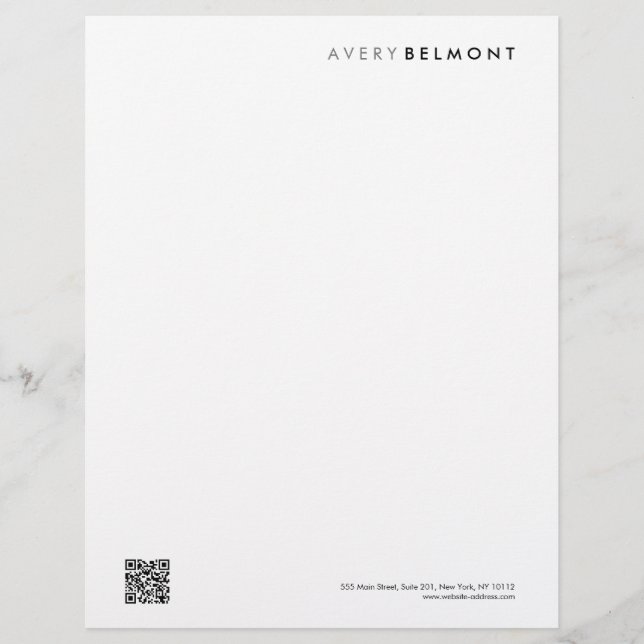 QR Code Modern Professional Minimalist Custom Letterhead (Front)