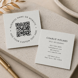QR Code Modern Professional Silver Grey Square Business Card