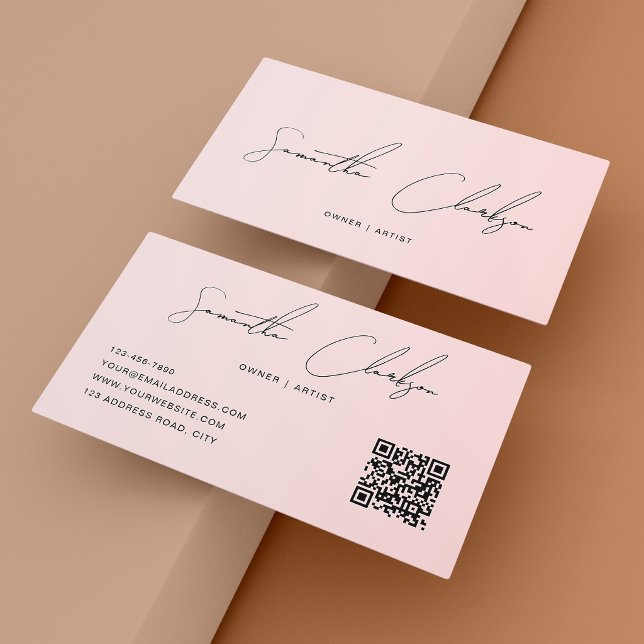 QR Code Modern Pure Blush Pink Handwritten Script Business Card (Creator Uploaded)