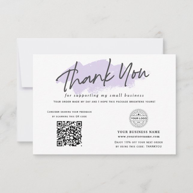 QR code Modern purple small business Thank You Card (Front)
