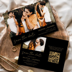 QR Code Modern Save the Date 4 Photo Elegant 
