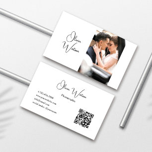 QR Code Modern Script Minimalist Photographer Business Card