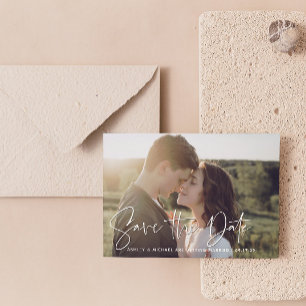 QR Code Modern Script Photo Wedding Save The Date Announcement