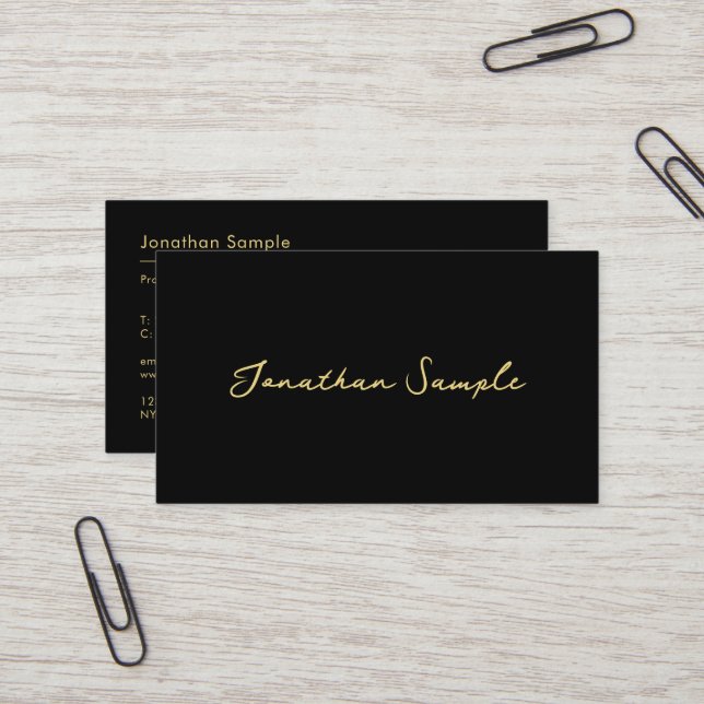 QR Code Modern Simple Design Template Black Gold Business Card (Front/Back In Situ)