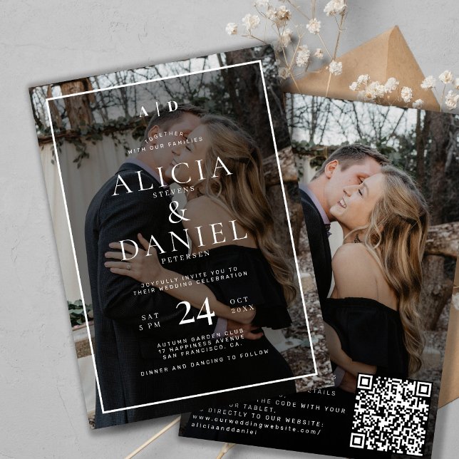 QR code modern simple typography photo wedding Invitation (Creator Uploaded)