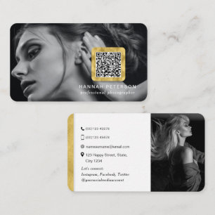 QR code modern stylish gold photographer photo Business Card
