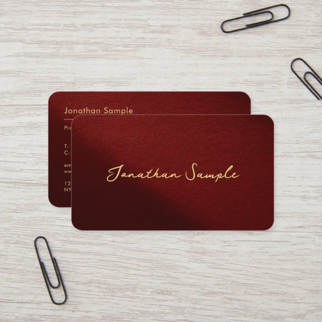 QR Code Modern Template Bordeaux Gold Typography Business Card (Front/Back In Situ)