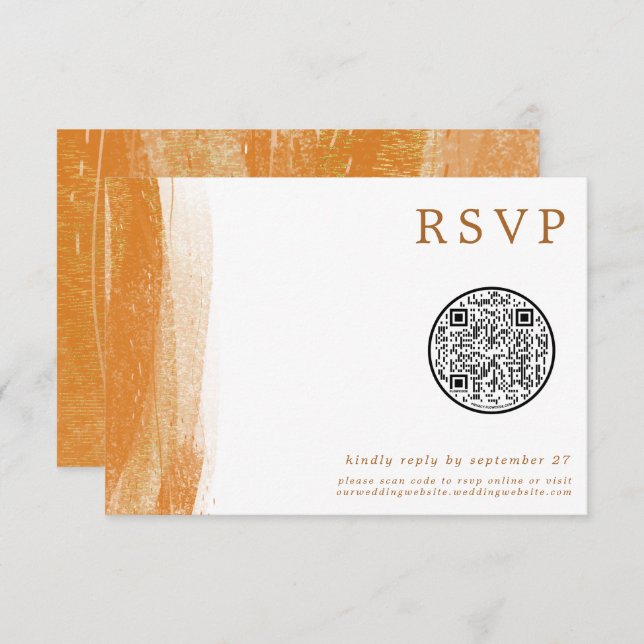 QR Code Modern Terracotta Gold Foil Wedding RSVP (Front/Back)