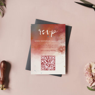 QR Code Modern Watercolor Terracotta Boho Wedding RSVP Card