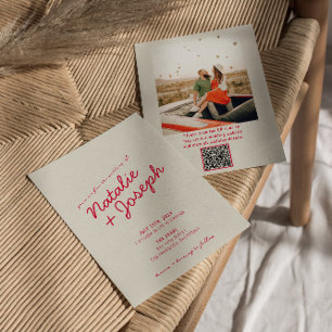 QR Code Modern Whimsical Retro Fun Photo Wedding Invitation