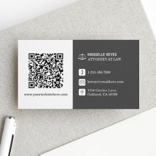 QR Code Modern White and Grey Professional Business Card