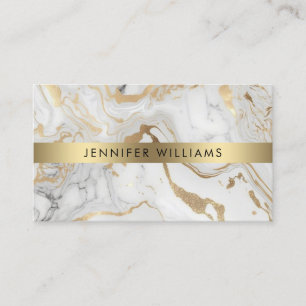 QR Code Modern White Gold Marble Beauty Salon Business Card