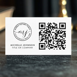 QR Code Modern White Notary Business Cards