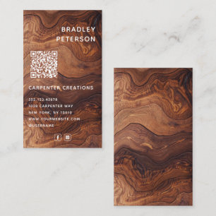 QR Code Modern Wooden Carpentry Construction Business Card