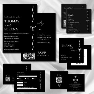 QR Code Monochrome Black & White Budget Wedding Invitation