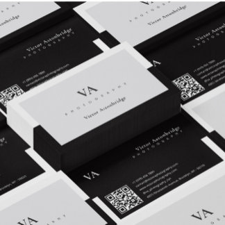 QR Code Monogram Balck White Grey Photography Business Card