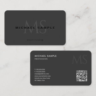 QR Code Monogram Initial Template Elegant Black Business Card