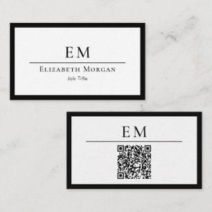 QR Code Monogram Logo Black White Minimal Modern B Business Card