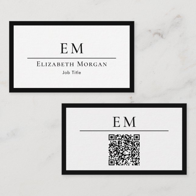 QR Code Monogram Logo Black White Minimal Modern B Business Card (Front/Back)