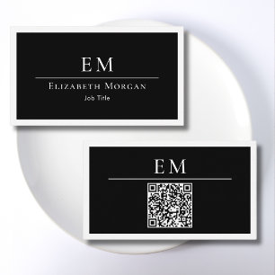 QR Code Monogram Logo Black White Minimal Modern Business Card