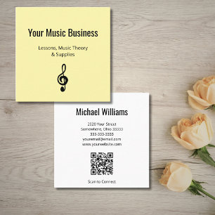 QR code Music Lessons Musical Treble Clef Yellow Square Business Card