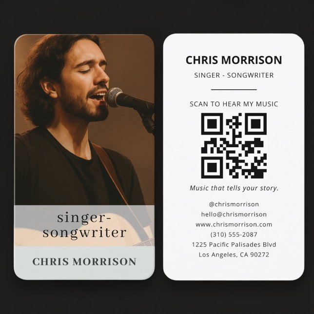 QR Code Musician Sage Green Business Card (Creator Uploaded)