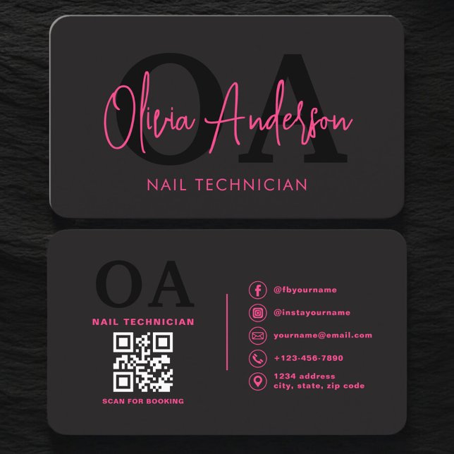 QR Code Nail Specialist Artist Business Card (Creator Uploaded)