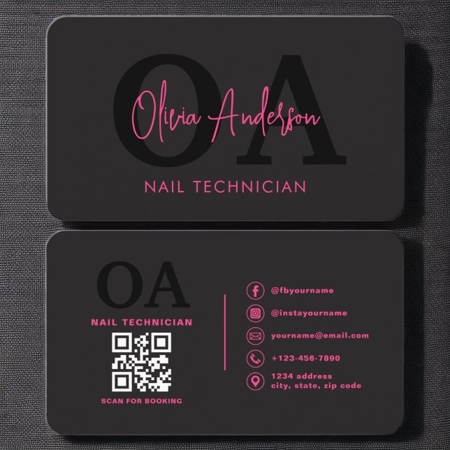 QR Code Nail Specialist Artist Modern Typography  Business Card (Creator Uploaded)