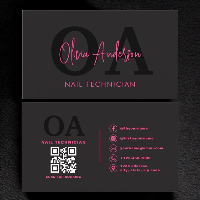 QR Code Nail Specialist Artist Modern Typography  Business Card (Creator Uploaded)