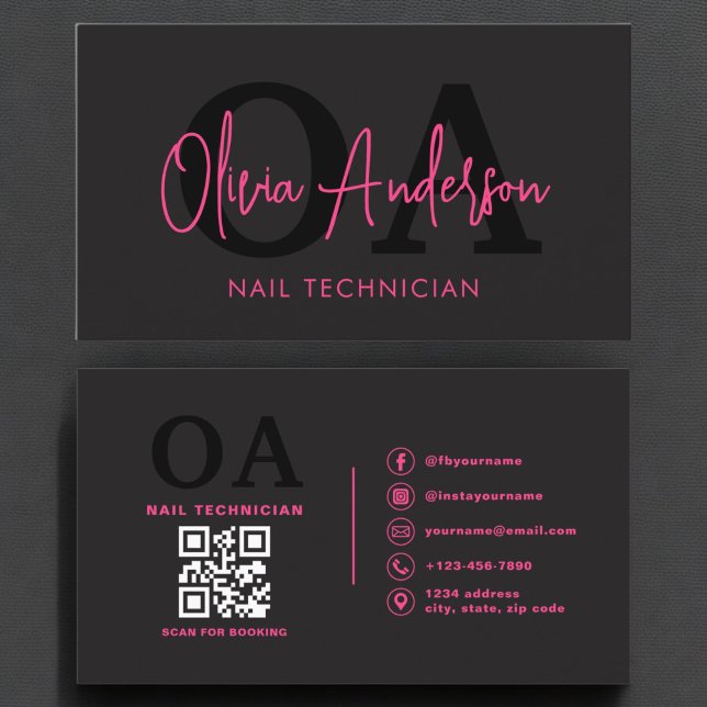 QR Code Nail Specialist Artist Modern Typography  Business Card (Creator Uploaded)
