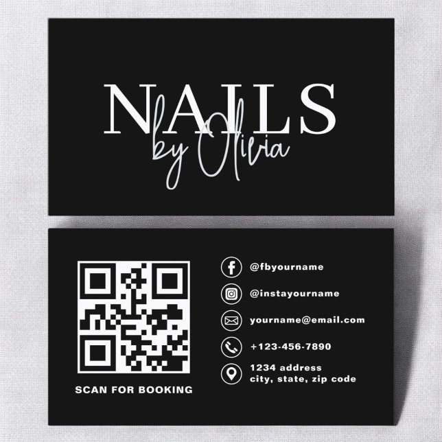 QR Code Nail Specialist Artist Modern Typography  Business Card (Creator Uploaded)