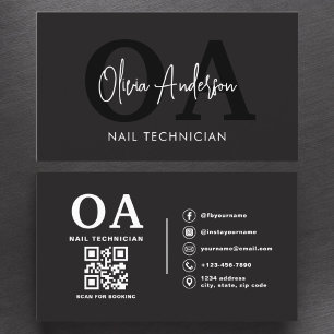 QR Code Nail Specialist Artist Modern Typography Business Card