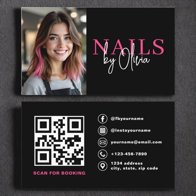 QR Code Nail Specialist Photo Modern Typography  Business Card (Creator Uploaded)