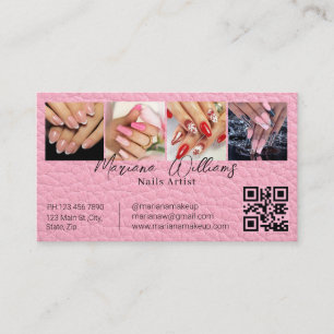 qr code nails artist 4 photos collage pink leather business card