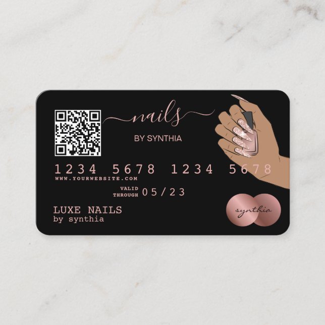 QR code Nails Technician Credit Card Rose Gold (Front)