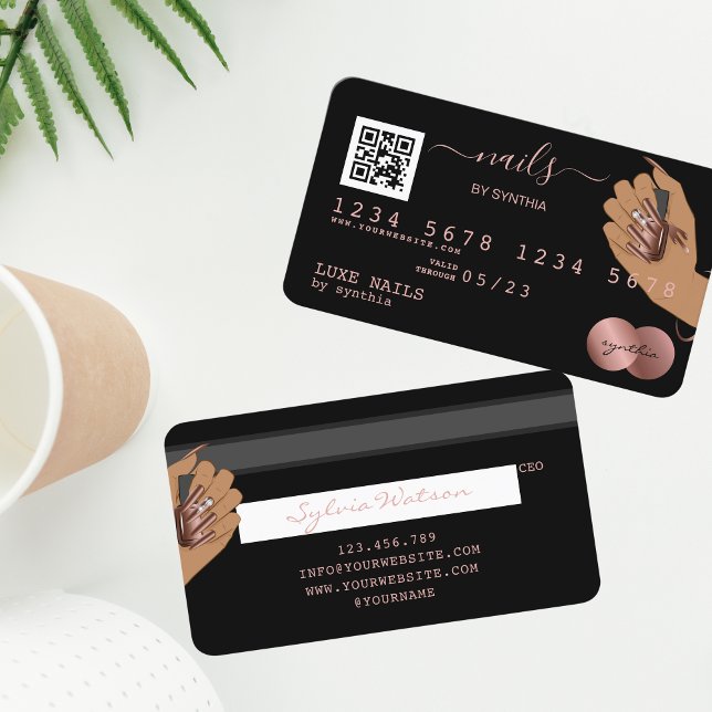 QR code Nails Technician Credit Card Rose Gold (Creator Uploaded)