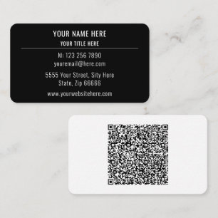 QR code Name Address Black and White Business Card